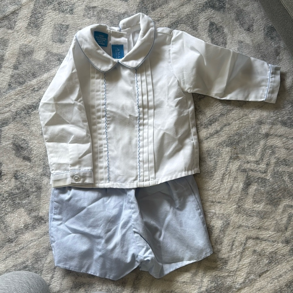 Hand smocked boys outfit for baptism, birthday, Easter or any occasion.